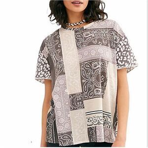 FREE PEOPLE WE THE FREE PRINTED CLARITY CHARCOAL COMBO TEE BROWN WOMENS X-SMALL